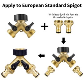 HAFRILY 2-Wege-Gartenschlauch-Verteiler, 1,9 cm Außenhahnanschluss mit individuellem Ein-/Ausschalten und zwei Schnellverbindern für Außenbereich, Garten, Hof, Rasen, Küche, Messing-Schlauchverteiler