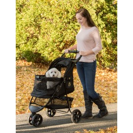 Pet Gear No-Zip Special Edition 3 Wheel Pet Stroller for Cats/Dogs, Zipperless Entry, Easy One-Hand Fold, Removable Liner, Cup Holder, Onyx