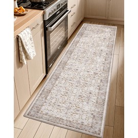 LUMI Washable Kitchen Mats, Non Slip Absorbent Floral Runner Rugs, Soft Vintage Distressed Area Rug for Hallways, Laundry, 23"x59", Beige
