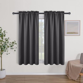 Hiasan Rod Pocket Dark Grey Blackout Curtains 45 Inches Length, Thermal Insulated Room Darkening Short Curtains 2 Panels for Kitchen/Small Window, 52 Inches Width