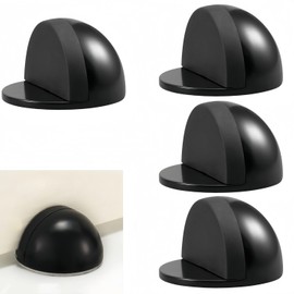 Self Adhesive Door Stoppers, Stainless Steel Half Dome Floor Door Stopper, Brushed Nickel Door Stops, No Drill Door Stopper for Office, Bedroom, Living Room, Bath Shower Room (Matte Black)