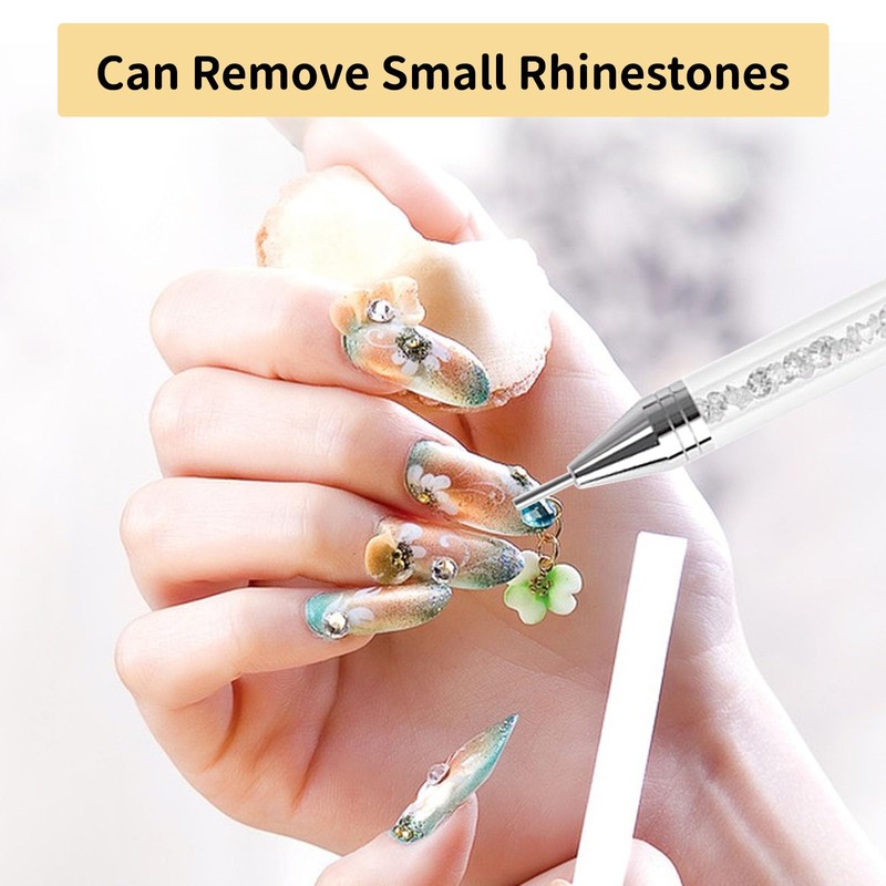 Dual-Ended Rhinestone Picker Dotting Pen with Two Interchangeable Wax Heads,