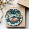 Playful Otter Christmas Ornament Round Ceramic 3 inches Cute Otter