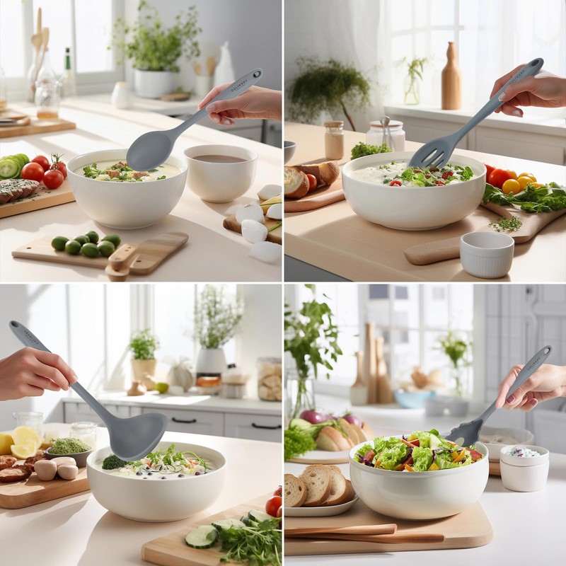 Culinary Couture Grey Silicone Kitchen Utensils Set of 6, Non-Stick