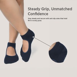 BALENZIA Pilates Grip Socks Women |Pack of 6| Yoga Accesorries Grip Hospital Walk|Ballet Dance Anti Slip Non Skid Sock, 6 Navy Blue, 7-8