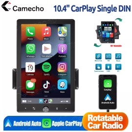 Camecho 10.4" Single DIN Car Stereo Radio Wireless Apple CarPlay Android Auto Bluetooth