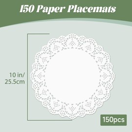 150 Pack Paper Doilies 10.5 inch - Round White Paper Doilies for Food, Disposable Lace Paper Doilies Paper Placemats for Party Table Crafts Cakes Desserts Tableware