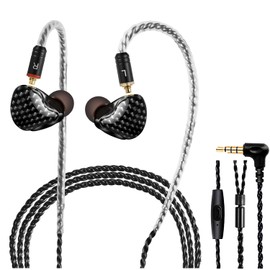 DCMEKA - Auriculares con monitor de oído, estéreo de alta fidelidad IEM, auriculares dinámicos de doble conductor con cable desmontable, auriculares con cancelación de ruido para cantantes, músicos, bateristas, audiófilo (fibra de carbono)