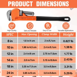 Lanties 6 Piece Heavy Duty Pipe Wrench Set - 8", 10", 12", 14", 18", 24", Adjustable Chrome Vanadium Steel Plumbing Wrench Set, with Soft Handle & Gloves, for Plumbers, Home, Pipeline, Auto Repair