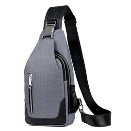 VARLIVOO Mens Sling Bags Shoulder Bag Chest Bag with USB Charging Port Casual Crossbody Bags Anti-Theft Sling Backpack for Work Travel Cycling Waterproof Polyester Blue A