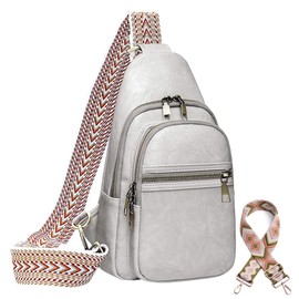 Everfunny Sling Bag for Women PU Leather Sling Bags with 2 Guitar Strap Crossbody Fashion Sling Backpack Multipurpose Chest Bag