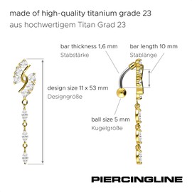 PIERCINGLINE Titanium Belly Button Piercing | Crystal Formed 925 Silver | Piercing Banana Bell Banana | Choice of Colours, Titanium (grade 23) / 925 silver, Crystal
