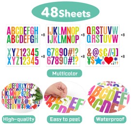 800 Pieces 48 Sheets Letter Stickers Large Alphabet Number Stickers 2.5 Inch Self Adhesive Waterproof Vinyl Letters Stickers for Bulletin Board Poster Mailbox Classroom Home Business Decor,Colorful