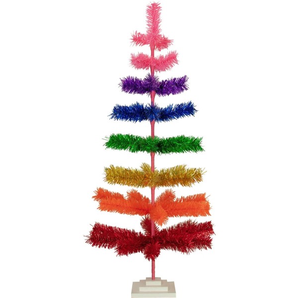Lee Display 48in Rainbow Layered Tinsel Christmas Tree, 4 Foot