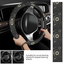 AOPEFNX Steering Wheel Covers for Car, Truck, and SUV, Cute Non-Slip Breathable Elastic Steering Wheel, Car Accessories, Universal 15 Inch Leather Cover for Men Women Sun and Moon