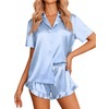 Ekouaer Womens Satin Button Down Short Sleeve Pajamas Soft Sleepwear