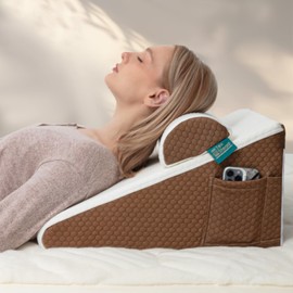 TEXSTEAD Bed Wedge Pillow for Sleeping - 2 Pcs Cooling 10" Height Pillow Set for Post Surgery Adjustable Triangle Pillow Wedge for Legs, Back Pain, Snoring, Alleviate Acid Reflux, Brown