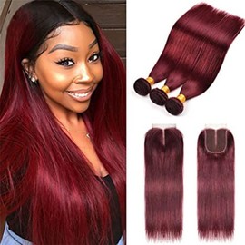 Zhuoqi hair Straight Hair 8A Brazilian Virgin Hair 99j Burgundy Straight Hair 100% Unproc...