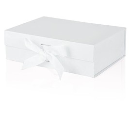 Gift Box, Gift Box with Bow, Magnetic Gift Box with Lid, Reusable Gift Packaging Box, Rectangle Gift Box for Birthday, Christmas, Valentine's Day (White)