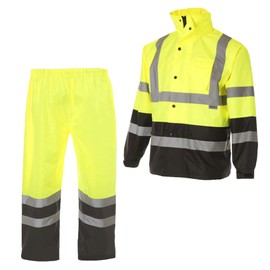 JORESTECH Safety Rain Set/Jacket Reflective High Visibility Yellow Black JK-03 / Pants Lime ANSI 150D Heavy Duty PANTS-03 (Large)