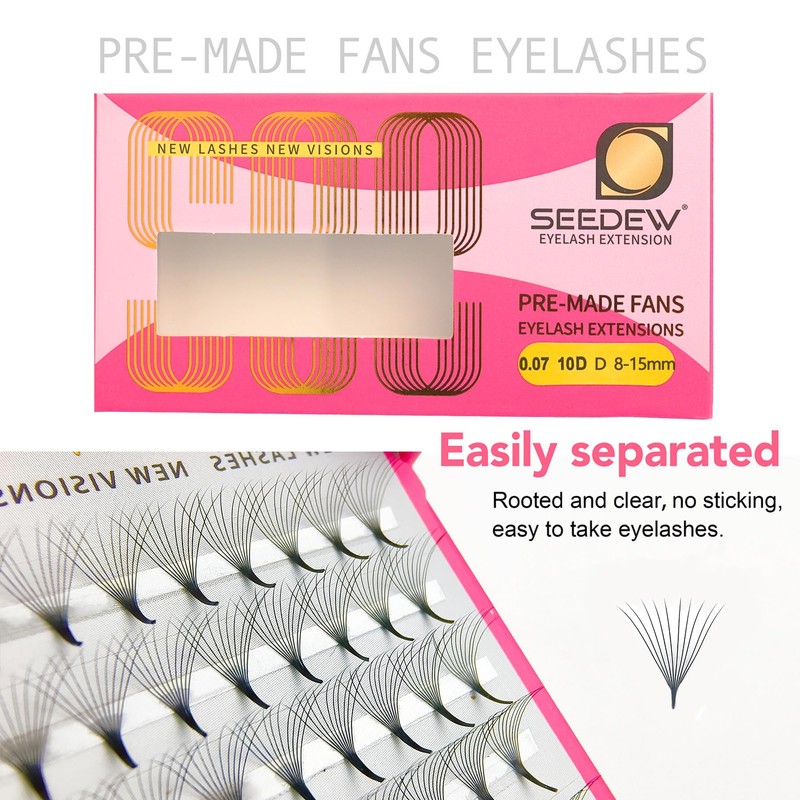 SEEDEW Premade 10D Fans Eyelash Extensions, Pointed Thin Base Professional