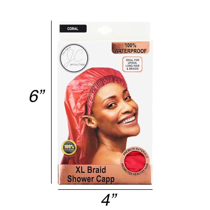 Jenny Capp Extra Long Braid Shower Cap - CORAL
