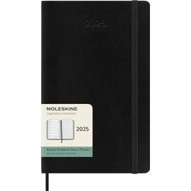 Moleskine Weekly Planner, Weekly Agenda with Space for Notes 12 Months 2025, Soft Cover and Elastic Closure, Black Color, Large Format 13x21 cm