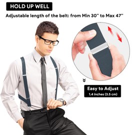 JTCMOJS Mens Trucker Side Clip Suspenders Heavy Duty X Back 1.4" Wide Brace Gift, Dark Grey, One Size