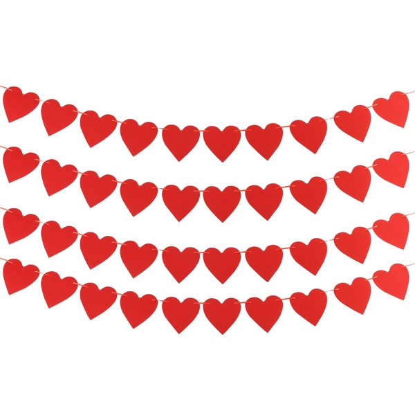 Felt Red Heart Garland for Valentines Decorations, No DIY, Pre-Strung,