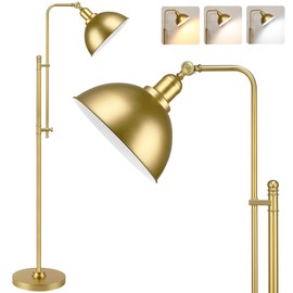 PARTPHONER Industrial Floor Lamp Adjustable, Rustic Farmhouse Reading Lamp in Aged Gold Finish, Modern Standing Lamp with Remote Control Metal Shade for Living Room Bedroom Study Room Office Hotel