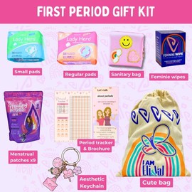Period Kit for Tweens - First Period Kit for Girls 9-12 10-14 for School- Comfort Fit Feminine Pads Designed for Tween Teens Needs- Period Bags for Teen (Pink)