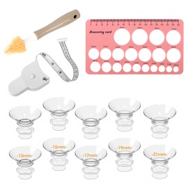 10PCS Flange Inserts 13/15/17/19/21mm for 24mm Flange/Shield, Flange Sizing Kit with Nipple Ruler, Cleaning Brush, Tape Measure, Compatible with Most Pumps: S12/S12 Pro/S9 (10PCS 13/15/17/19/21mm)