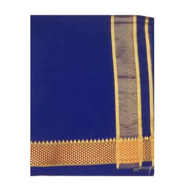 Stylesindia Cotton Single Layer Colored Dhoti 1.8 Meters Length Lungi Sarong with Resham Designer Border Dhotis (Blue)