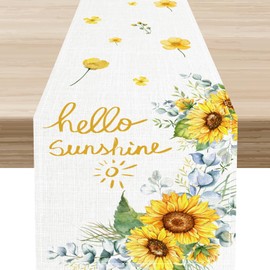 Sunflower Table Runner, Rustic Yellow Floral Flower Hello Sunshine Boho Watercolor Spring Summer Coffee Table Center Decor for Kitchen and Dining Outdoor Farmhouse Party Table Decorations,, 13"x36"