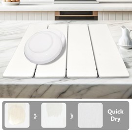 Large Stone Dish Drying Mats for Kitchen Counter, 20.8"(L)×21.4"(W) Quick Dry Collapsible Dish Drying Mat, Eco-Friendly Absorbent Diatomaceous Earth Mats for Dishes Bottles Cups, Match Any Countertop