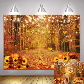 Autumn Maple Forest Photography Backdrop 7x5ft Fall Harvest Photo Backdrop Thanksgiving Background Pumpkin Decoration Party Backdrops for Farm Party Banner Supplies