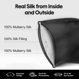 Sleep Mask Silk Sleeping Mask 22 Momme Blackout Sleeping Mask with Comfortable Elastic Band 100% Pure Natural Organic Mulberry Silk Eye Mask Sleep Masks at Home for Men Women Children Black