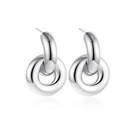 FFWTPY Women's Earrings Double Hoop Earrings Polished Round Stud Earrings for Everyday Jewellery Gift for Girls, Copper