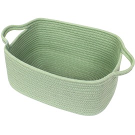 WILLITAT Cute Green Woven Basket, Empty Gift Basket for Christmas, Thanksgiving, Easter, Birthday, Cotton Rope Storage Bin with Handle for Gift, Dog Toy Box, Baby Nursery Organizer, Green Room Decor