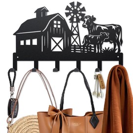 MAYJOYDIY Farmhouse Metal Key Hook Cows Livestock Coat Rack Wall Mounted 40×25cm Art Wall Decor Key Holder Organizer Rack with 6 Hooks for Gift Coats Hats Towels Bags Hanging