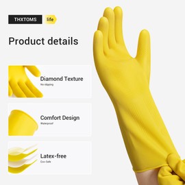 MNOPQ 10 Pairs Rubber Dishwashing Glove,Reusable Household Gloves,Cleaning Dish Gloves for Kitchen, Painting, Gardening, Pet Care,Extra Thickness, Long Sleeves,Non-Slip,L