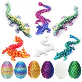 6pack 3D Printed Easter Dragon Eggs, Easter Basket Stuffers, Mini Mystery Dragon Egg with Dragon Inside,Crystal Dragon Fidget Toy, Surprise 3D Printed Animals Toy (6 Pack)