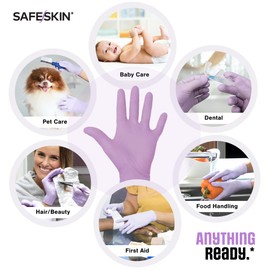 SAFESKIN Nitrile Disposable Gloves, 50-Count Pack, Light Duty, Small Size, Powder Free - For Food Handling, First Aid, Hair Coloring, Baby and Pet Care - Premium Medical Exam Gloves