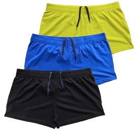 Muscle Alive Mens Bodybuilding Shorts 3" Inseam Cotton Size XL Black Blue and Yellow 3 Packs