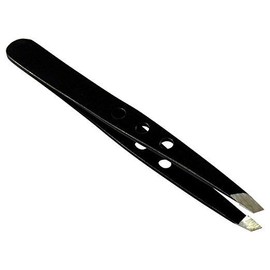 Gadgets Collection 4" Eyebrow Tweezers Slanted Tip Stainless Steel Beauty Tool 3-Hole BLACK