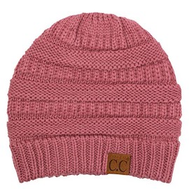 C.C Trendy Warm Chunky Soft Stretch Cable Knit Beanie Skully, Dusty Rose