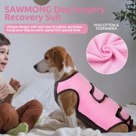 SAWMONG Recovery Suit for Dogs Cotton, Professional Dog Surgery Suit for Spay, Pet Cone Alternative, Breathable Dog Onesie for Surgery Female Male, Abdominal Wounds Skin Disease Cat (S, Pink)