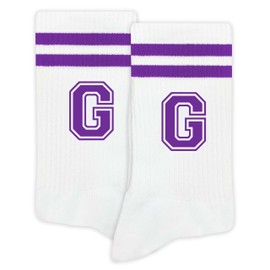 Striped Initial Socks with the Letter ‘G’ in Purple, Socks for Adult, Teens, Men&Women, Gifts for Friends, Family, etc., Gifts for Birthday, Back to School, Graduation, Christmas.(205)