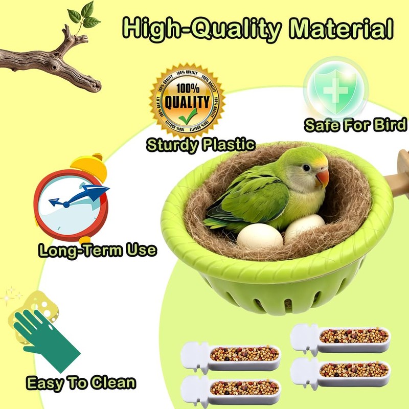 2-in-1 Bird Nest & Perch Set with 4 Hanging Food