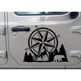 Minglewood Trading Compass Bear Mountain Forest Scene V2 - Camping RV Graphics Scenery - Die Cut Sticker